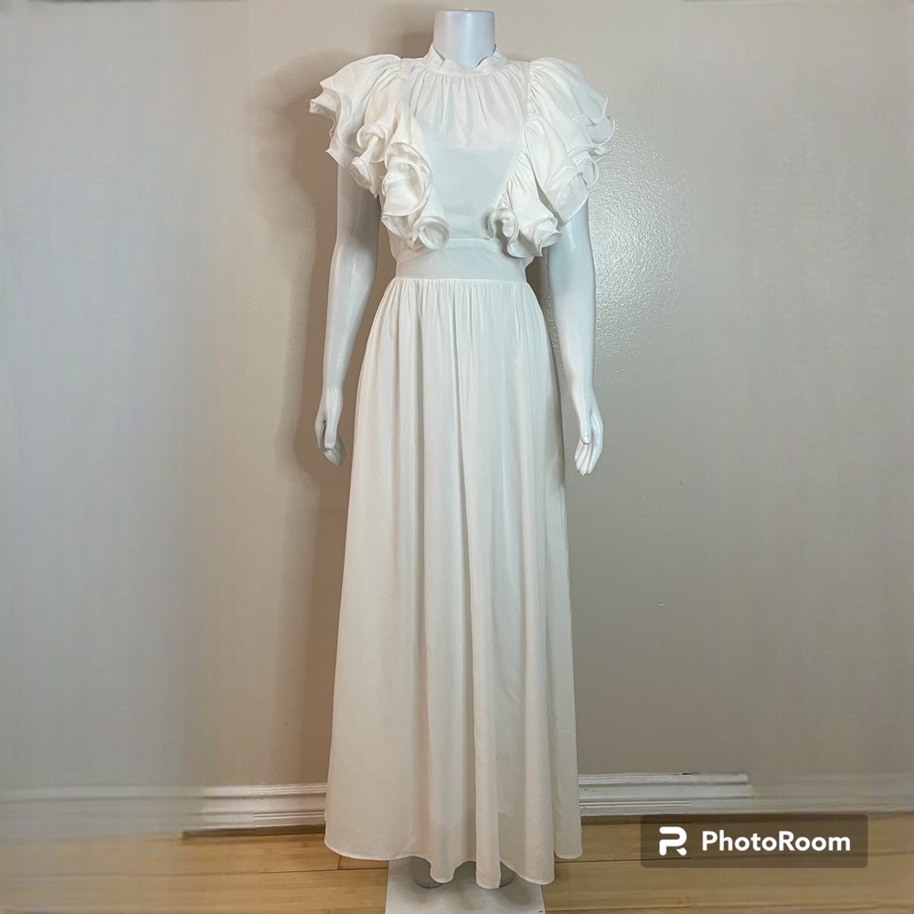 White ruffle sleeves cutout maxi dress